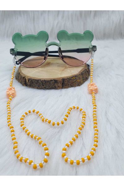 HAPPY HANDMADE Children's Eyewear Chain with Chain Bear Figure Unisex Eyewear Strap with Beads Children's Eyewear Chain