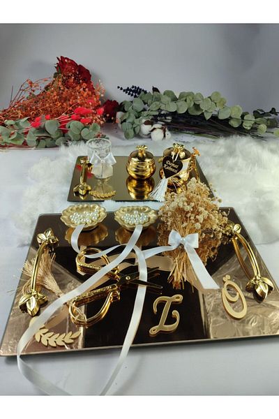 Basic Creation Gold Wishing Tray Set - Double Mirrored, Groom Brown