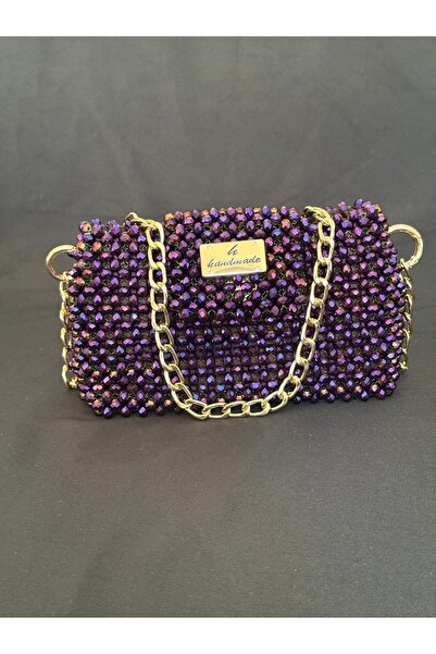 begüm jewelery Mor Özel Kesi̇m Çek Kri̇stali̇ Taşlarla İşlenmi̇ş Tasarim Çanta