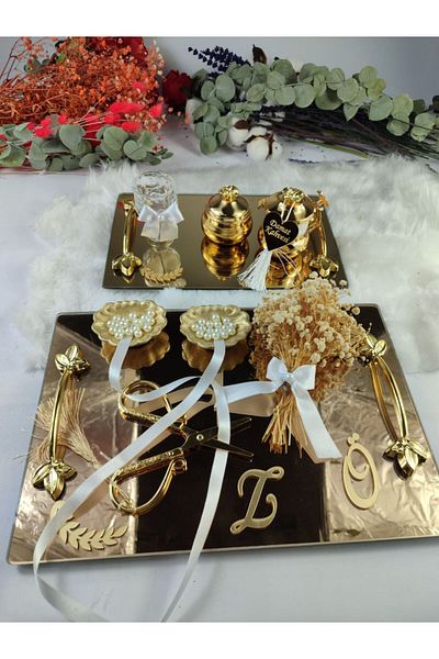 Basic Creation Gold Wishing Tray Set - Double Mirrored, Groom Brown