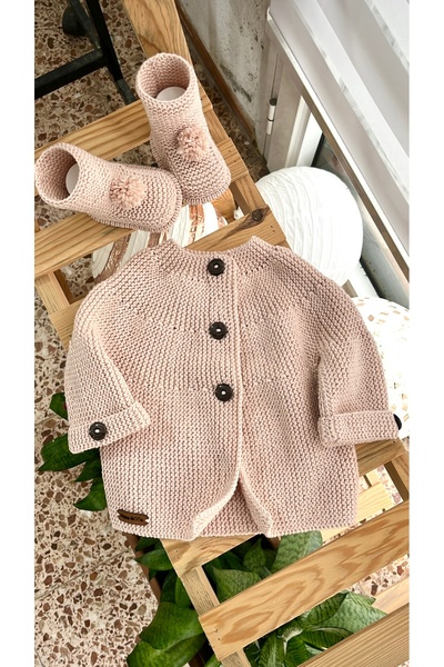 Happy Moon Bebek giyim bebek hediyesi el örgüsü hırka ceket patik 0-6 ay pamu...