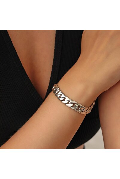 Nusret Takı 925 Ayar Gümüş 10 x 13 mm Sade Zincir Bileklik