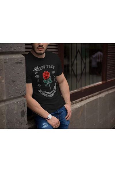 Bay Şapkacı Silky Men's Crew Neck Printed Oversize T-Shirt - Black