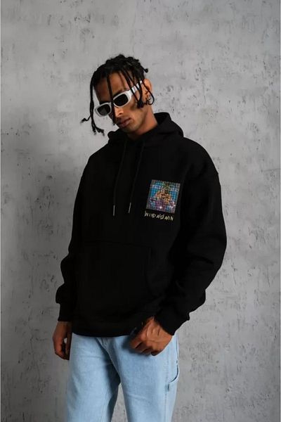 modaserdem Ανδρικό φούτερ Patel Six Printed Hooded - Μαύρο