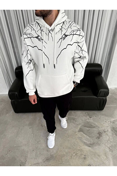 JANES Hanorac cu glugă cu imprimeu fulger - alb