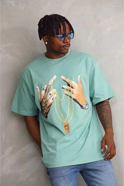 Femella Women Fashion Tricou oversize unisex verde mentă - imprimat