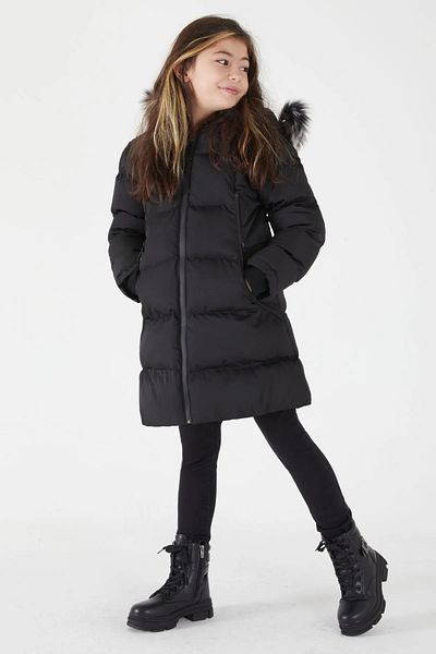YARENKİDS Girl's Inflatable Coat Furry Black Detachable Hood Zippered