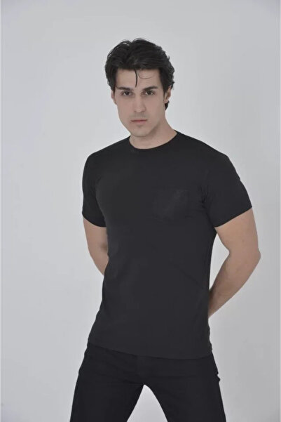 AKNButik Men's Slim Fit T-shirt with Mesh Pockets - Black
