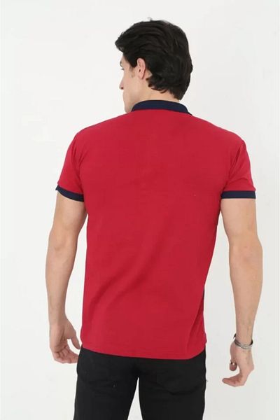 Moka Shopin Mokashopin Men's Collared Slim Fit Printed T-Shirt - Red