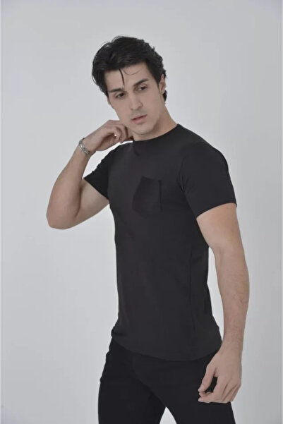 AKNButik Men's Slim Fit T-shirt with Mesh Pockets - Black