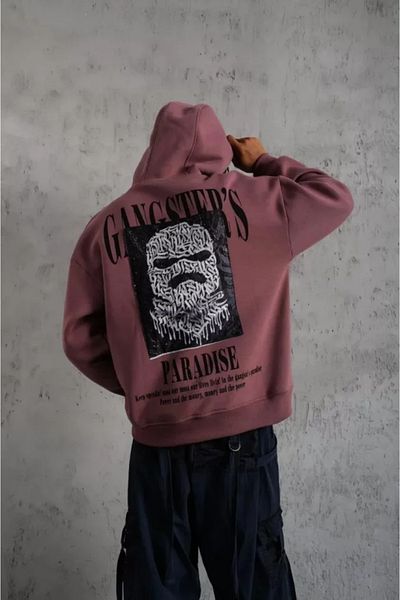 modaserdem Ανδρικό Paradise Printed Hooded Sweat - Dusty Rose