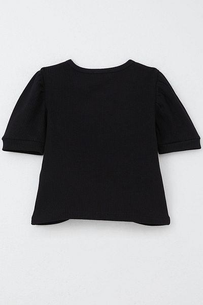Breeze Tricou Crop pentru fete, decolteu buric, detaliu, 8-14 ani, negru