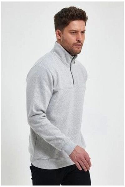 modaserdem Γκρι Oversize Basic Φούτερ - Μισόχωρο, Γιακάς