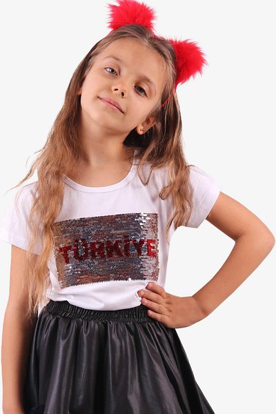 Breeze Κοριτσίστικο T-Shirt Sequined Crescent Star 6-14 ετών, Λευκό