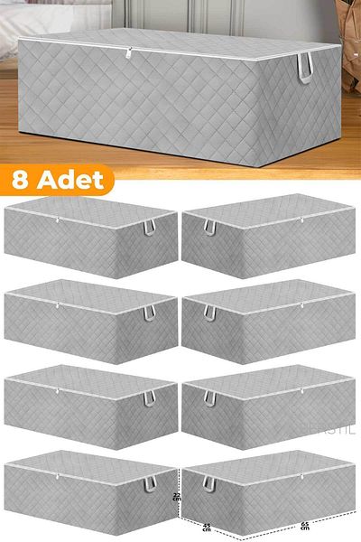 Serstil 8 Pieces - Anthracite Large Size Bed Base and Sofa Bed Type Storage Bag 64 X 45 X 22 Cm