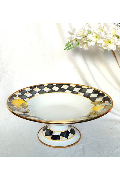 EBRULİEMAYE Lemon Enamel Pedestal Fruit Holder Large Size Presenter Salad Bowl