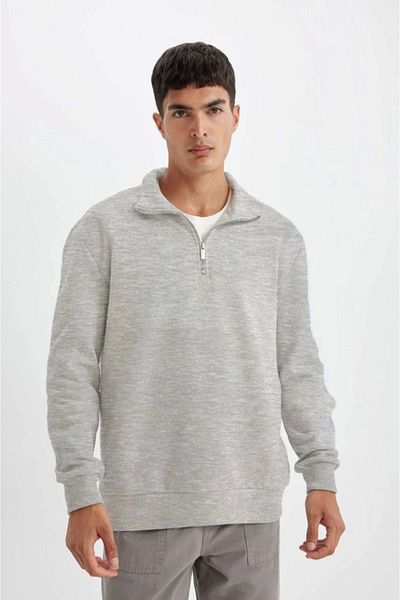 modaserdem Unisex Grey Basic Φούτερ - Μακρυμάνικο, Μισόχωρο, Γιακάς