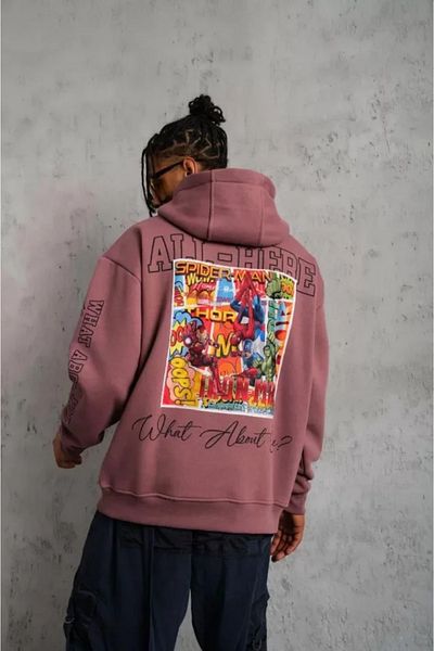 modaserdem Ανδρικό φούτερ 93 Digital Piece Printed - Dusty Rose Hoodie