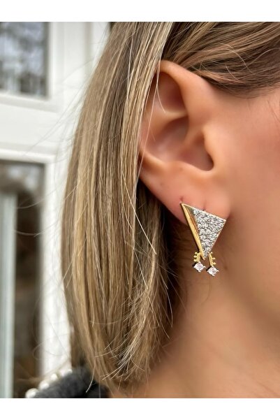 Liora تصميم مثلث أقراط حجر الزركون الذهبي