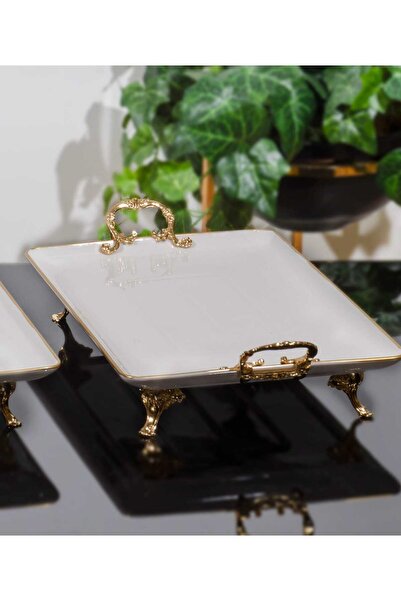 MaviDamla Classic Cast Porcelain Presentation Plate - Pedestal and Gilding Detail