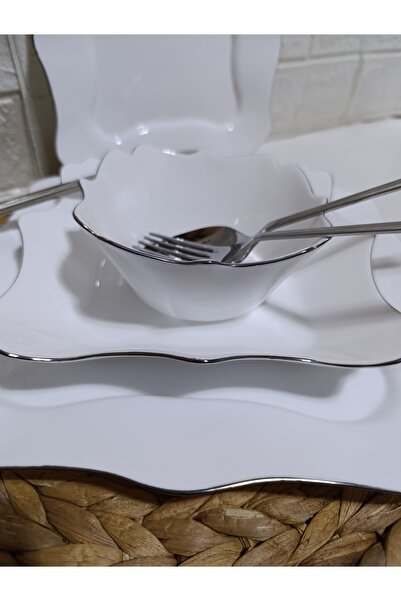 decovien 6 kişilik 24 parça opal yemek takımı ( gümüş yaldızlı)