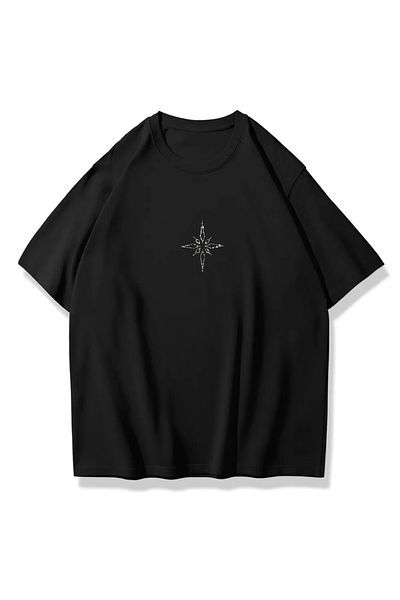 Gofeel Μαύρο μπλουζάκι Unisex με πέτρινο σχέδιο πυξίδας