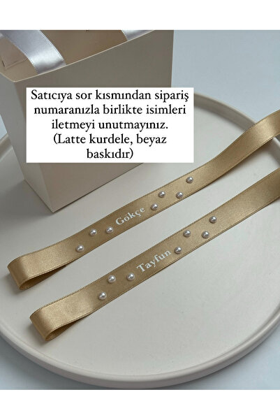 Huyendo Kurdele Üzeri İncili Söz Nişan Yüzük Kurdelesi Latte Renk (2cm en)