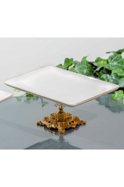 MaviDamla Gilded Detailed Porcelain Presentation Plate - 1 Piece Cast Iron Legs