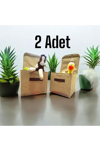HD HOME COLLECTİON 2 Pcs Jute Lid Cabinet Interior Laundry Toy Organizer Storage Box30X30X30Cm