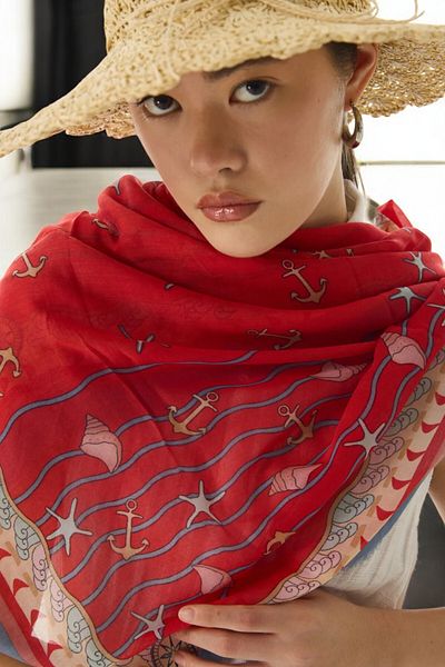 Starpink Ocean Cotton Patterned Shawl - St_Ar4-P-Nk
