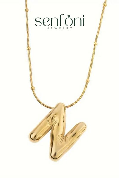 senfonijewelry Balloon Letter Steel Necklace Letter N
