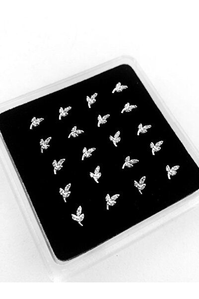 UygunGümüşçülük 925 Ayar Gümüş Yaprak Figürlü Zirkon Taşlı Hızma Piercing - K...