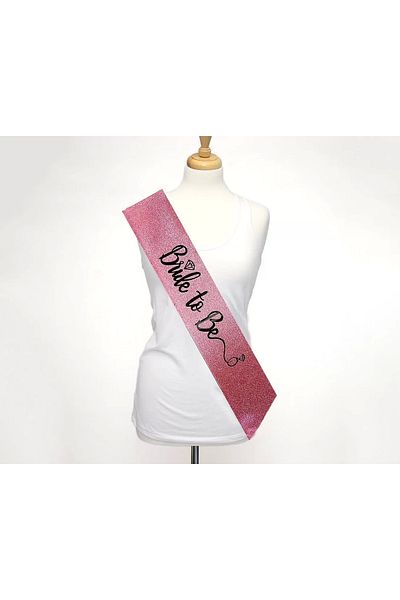 NLB TİCARET Pink with Black Italic Wedding Rings Bride to Be Written Silvery Sparkling Sash Belt 10 cm Width