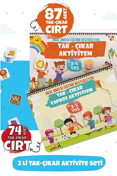 Bunbaza Tak-çıkar 2 Li Set Aktivite Kitabım 2-4 Yaş 87 Adet Cırt Ve 3-5 Yaş Y...
