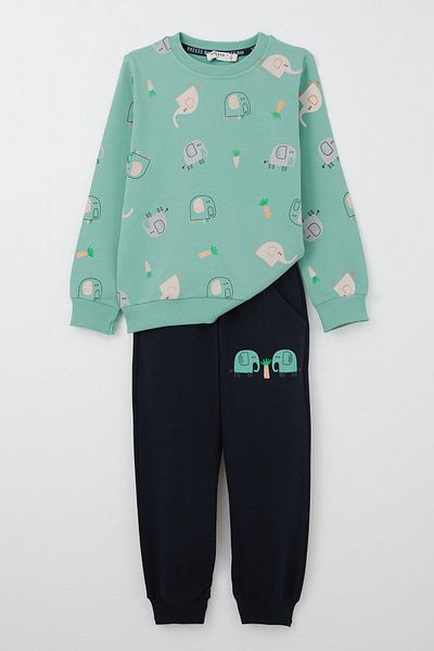 Breeze 1-4 Years Old Boys' Tracksuit Set - Cute Elephant Pattern, Water Green