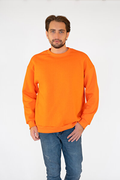 TEVOOY Unisex Oversize Kapşonsuz Sweatshirt – 3 Iplik Şardonlu Ve Içi Tüylü R...