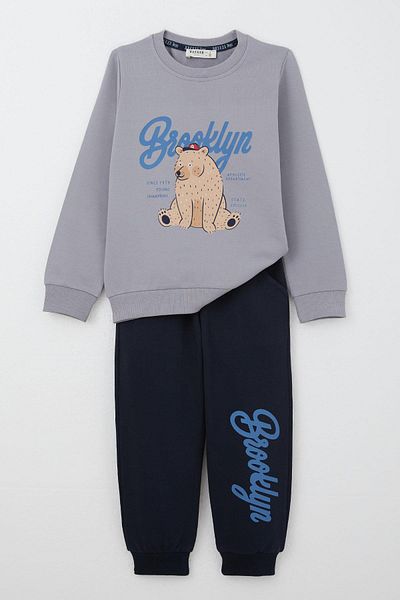 Breeze Tracksuit Set for Boys Ages 2-6 - College Champ Cute, Teddy Bear Printed, Gray