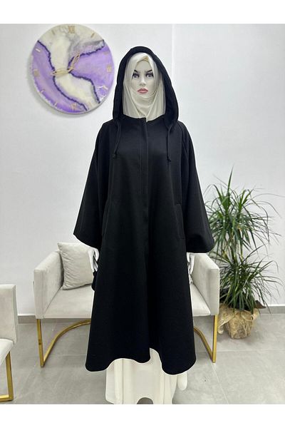 erasra class Hijab Long Stamp Poncho, Winter Poncho, Winter Hijab, Μαύρο Poncho
