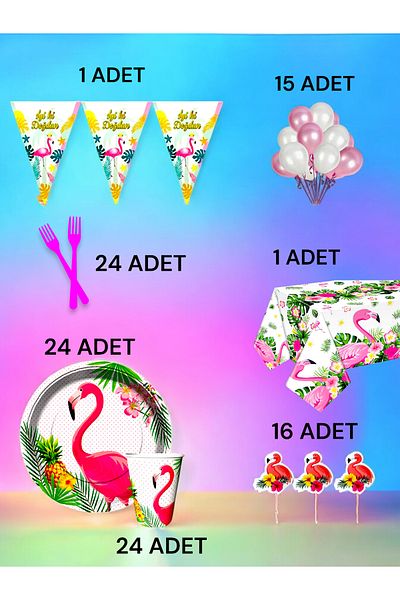 VibeHome Flamingo Themed L Pack for 24 - Birthday Party and Fun Events