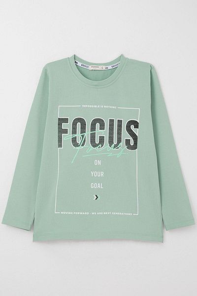 Breeze Tricou cu mânecă lungă pentru băiat, cu slogan, cu litere tematice, imprimat, 6-12 ani, verde apă