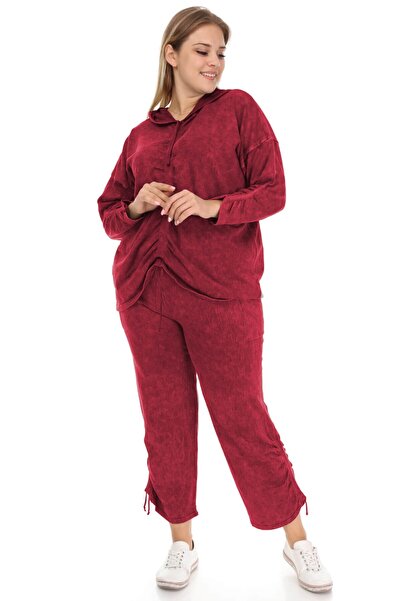 Mia Butik Plus Size Claret Red Bohemian Gathered Suit