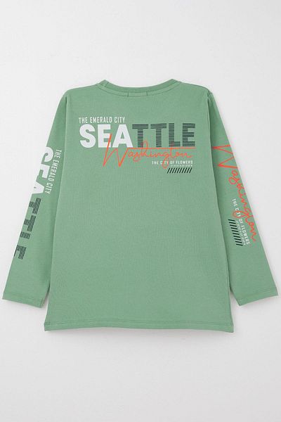 Breeze Tricou cu mânecă lungă pentru băiat, cu imprimeu text colorat, 6-12 ani, verde mentă