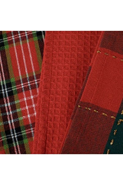 Home Hediyelik Mutfak Sofra Sunum Bezi Kırmızı Ekose 60x35cm - 3 Parça
