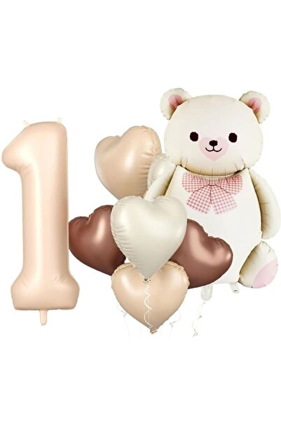 DÜVENCİ TİCARET Pembe Kurdeleli Ayı Kalp folyo yaş balon set