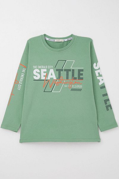 Breeze Tricou cu mânecă lungă pentru băiat, cu imprimeu text colorat, 6-12 ani, verde mentă