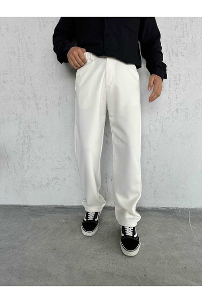 Denim Shorty Baggy Beyaz Renk Kumaş Pantolon
