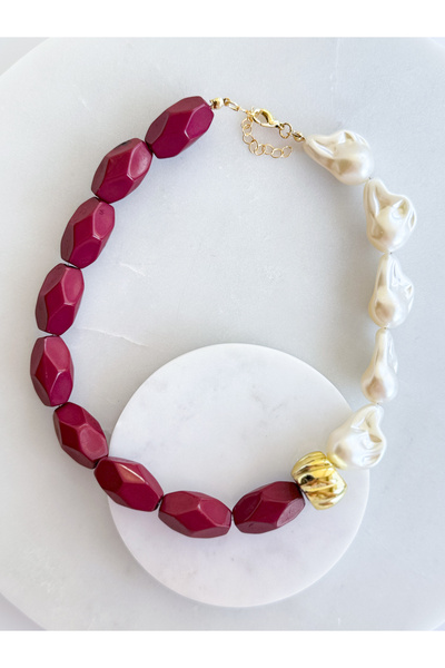 CHARMLUCKY BORDO-İNCİ BONCUK KOLYE