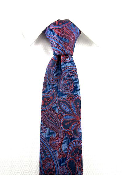 PİERRONİ Blue Red Shawl Patterned Handkerchief Tie