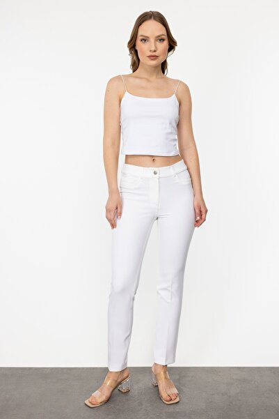 Ekol Pantaloni slim cu buzunar de culoare ecru