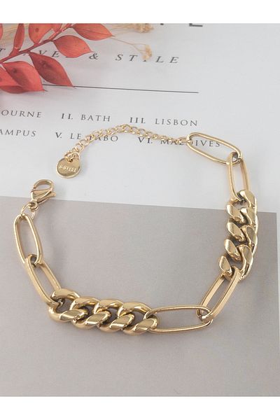 Siya Silver Figaro Chain Steel Bracelet